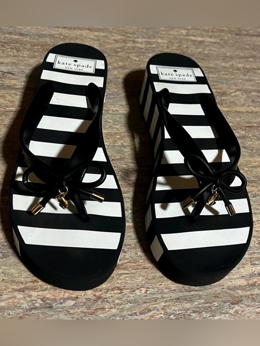 Kate Spade ♠️ Black Sandals with Black and White Stripes